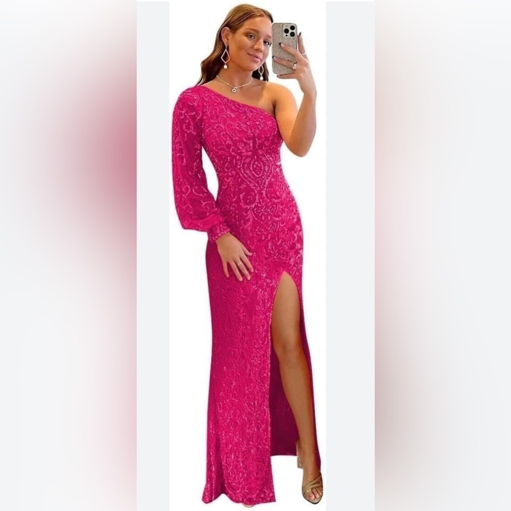 Source Unknown Pink Sequin One-Shoulder Gown